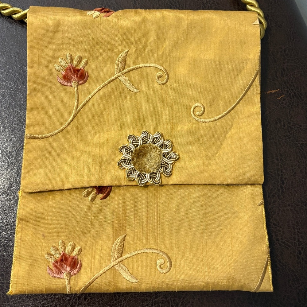 Handcrafted Gold Iridescent Embroidered Shoulder Bag
